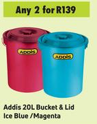 Addis 20L Bucket & Lid Ice Blue/Magenta-For 2