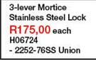 Union 3 Lever Mortice Stainless Steel Lock H06724