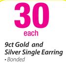 9ct Gold And Silver Single Earring-Each
