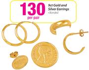 9ct Gold And Silver Earrings-Per Pair