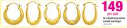 9ct Gold And Silver Creole Earrings-Per Pair