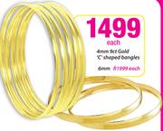 6mm 9ct Gold 'C' Shaped Bangles-Each