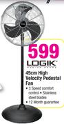 Logik 45cm High Velocity Pedestal Fan