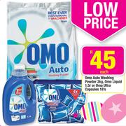 Omo Auto Washing Powder 2kg, Omo Liquid 1.5L Or Omo Ultra Capsules 18's-Each
