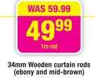 34mm Wooden Curtain Rods Ebony And Mid-Brown 1m
