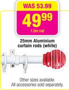 25mm Aluminium Curtain Rods White 1.5m
