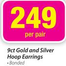 9ct Gold and Silver Hoop Earrings-Per Pair