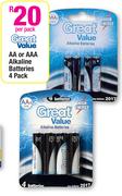 Great Value AA Or AAA Alkaline Batteries-4 Pack