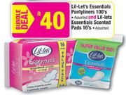 Lil-Let's Essentials Pantyliners 100's & Essentials Scented Pads-16's 