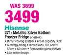 Hisense 271Ltr Metallic Silver Bottom Freezer Fridge H359BME
