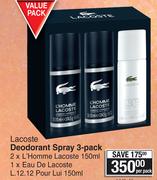 Lacoste Deodorant Spray-3's Per Pack