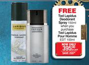 Ted Lapidus Pour Homme EDT 100ml+Free Ted Lapidus Deodorant Spray 150ml