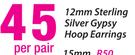 12mm Sterling Silver Gypsy Hoop Earrings-Per Pair