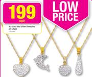 9ct Gold And Silver Pendants On Chain-Each