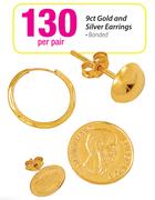 9ct Gold And Silver Earrings-Per Pair