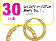 9ct Gold And Silver Single Earring-Each