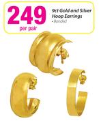 9ct Gold And Silver Hoop Earrings-Per Pair