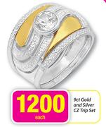 9ct Gold And Silver CZ Trip Set