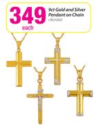 9ct Gold And Silver Pendant On Chain-Each