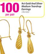 9ct Gold And Silver Medium Teardrop Earrings-Per Pair
