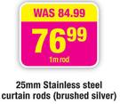 25mm Stainless Steel Curtain Rods(Brushed Silver)-1m Rod