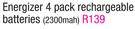 Energizer 4 Pack Rechargeable Batteries 2300mah