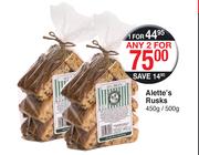 Alette's Rusks 450g/500g-Each