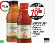 Lifestyle Food Turmeric Or Cayenne Unfiltered Apple Cider Vinegar-500ml