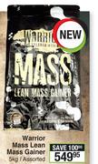 Warrior Mass Lean Mass Gainer Assorted-5Kg