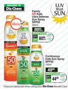 Luv That Sun Family Or Kids Ultra Defense Sun Spray SPF50-200ml Each