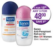 Sanex Anti Perspirant Roll On For Men Or Women-Each