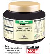 Gold Multivitamin Plus Cod Liver & Vit C Softgel-365 Capsules.