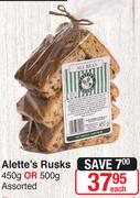 Alette's Rusks 450g Or 500g Assorted-Each