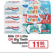 Aquafresh Milk Or Little Or Big Teeth Toothpaste-50ml Each
