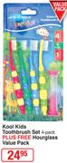 Dentalmate Kool Kids Toothbrush Set 4's Plus Free Hourglass Value Pack