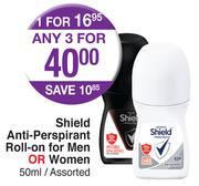 Shield Anti-Perspirant Roll On For Men Or Women-50ml Each