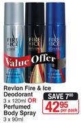 Revlon Fire & Ice Deodorant 3X120ml Or Perfumed Body Spray 3X90ml-Per Pack