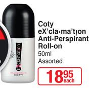 Coty EX'Clamation Anti-Perspirant Roll On-50ml Each