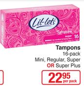 Tampons Mini, Regular, Super Or Super Plus-16's Per Pack