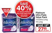 Always Platinum Ultra Pads Value Pack Extra Long 14's/Long 16's-Per Pack