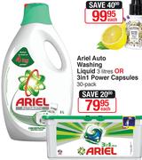 Ariel Auto Washing Liquid 3 Litres Or 3 In  Power Capsules 30 Pack-Each