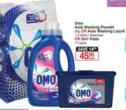 Omo Auto Washing Powder 2Kg Or Auto Washing Liquid 1.5 Liters/ Or 3 In 1 Pods 17 Pack-Each