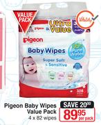 Pigeon Baby Wipes Value Pack 4 x 82 Wipes-Per Pack