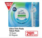 Lil-Lets Ultra Thin Pads Value Pack 16 Super 20 Regular-Per Pack