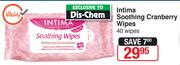 Intima Soothing Cranberry Wipes 40 Wipes