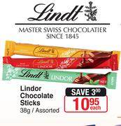 Lindor Chocolate Sticks 38g-Each