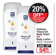 Celltone Tissue Oil Body Wash Or Body Lotion-400ml Assorted-Each