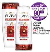 L'oreal Elvive Shampoo Or Conditioner-400ml Each
