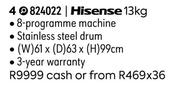 Hisense 13Kg Top Loader Washing Machine 824022