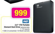 WD 2.5" 1TB Portable Element Hard Drive WDBUZG0010BBK